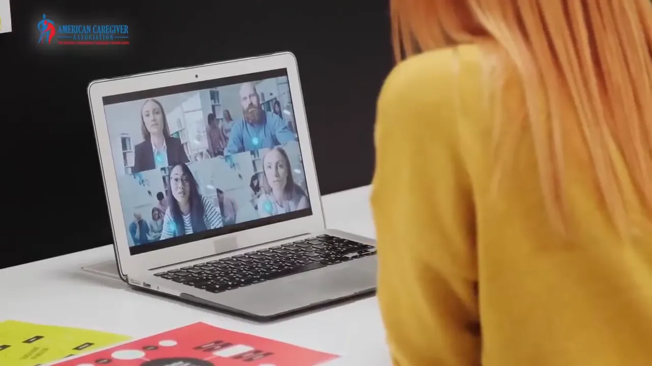 four-person video call interface on a screen