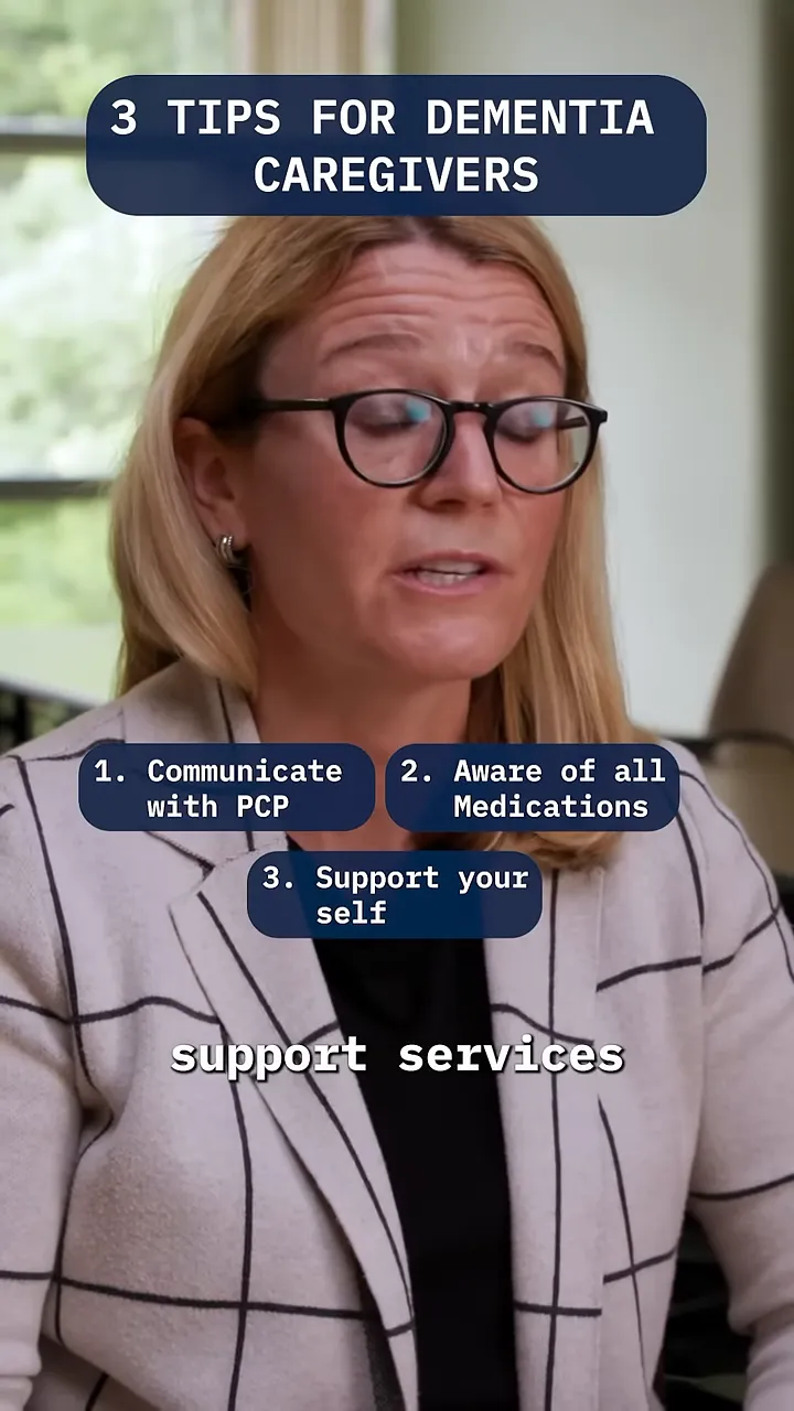 On-screen text about reaching out to community support services and supporting yourself as a caregiver