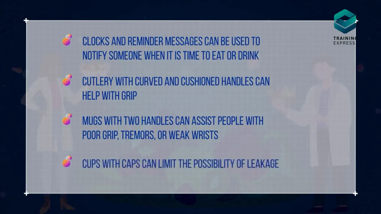 Slide listing reminders adaptive cutlery two handled mugs and cups with caps as support tools
