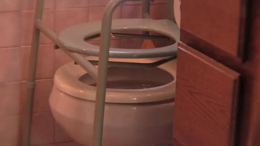 Raised toilet seat with side frame placed over a toilet