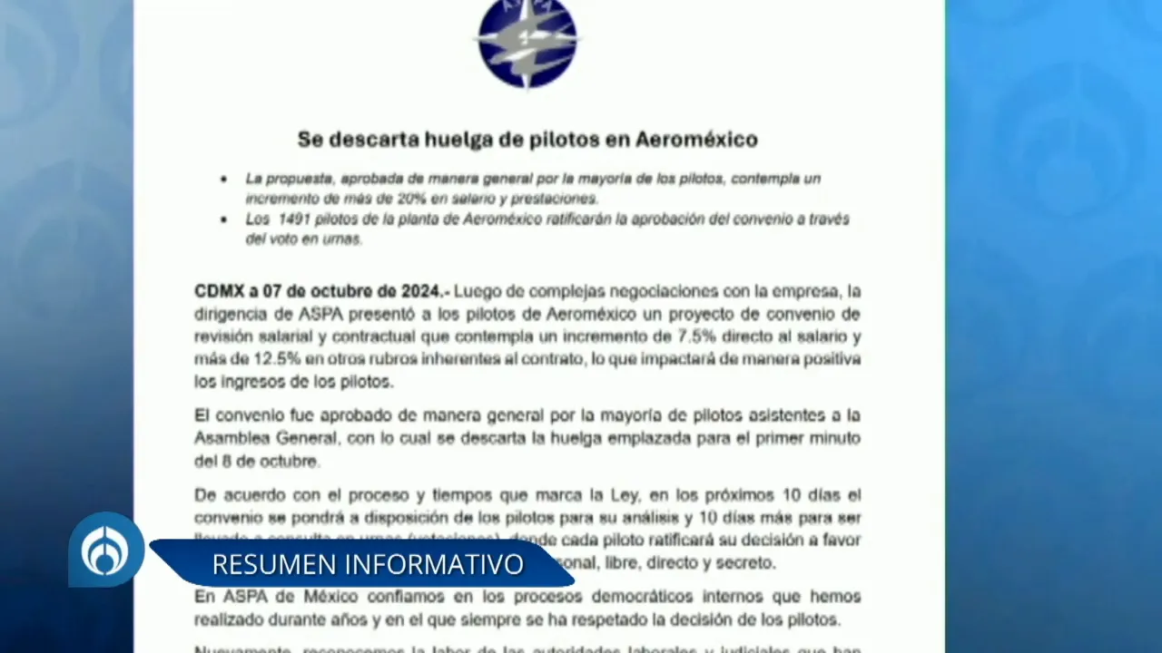 Pilotos de Aeroméxico evitan huelga