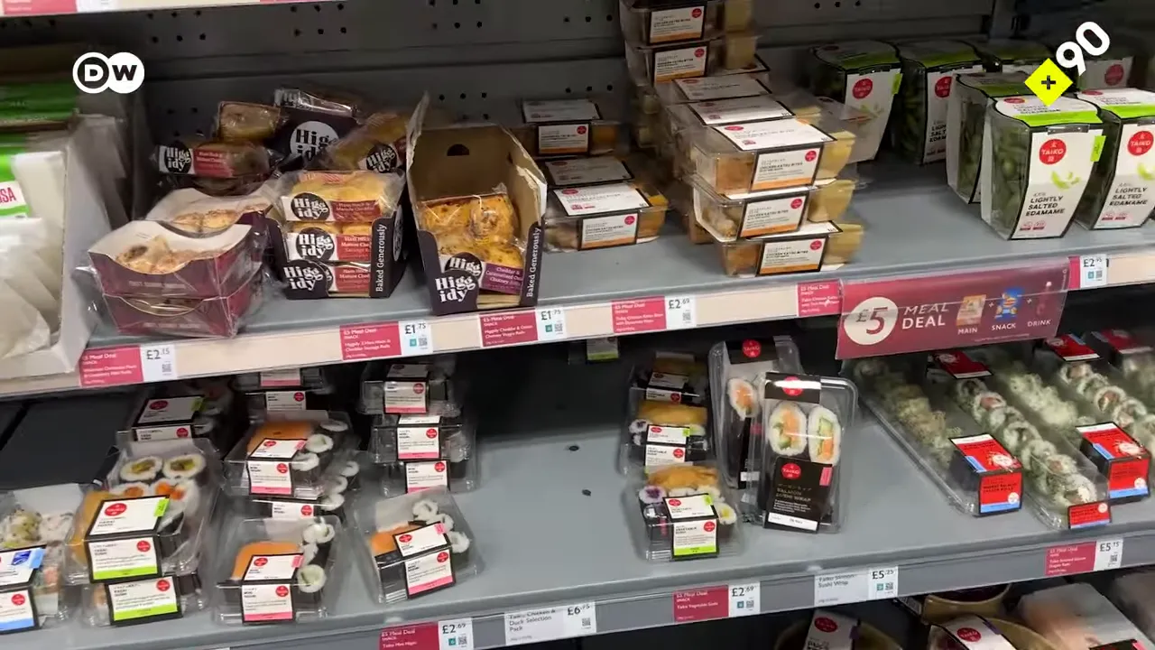 Market rafında paketlenmiş hazır yemekler ve fiyat etiketleri