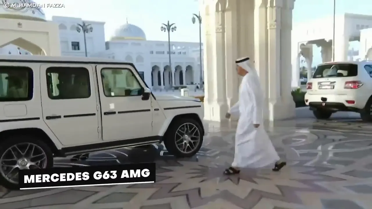 mercedes g63 amg parked at palace entrance with figure walking by