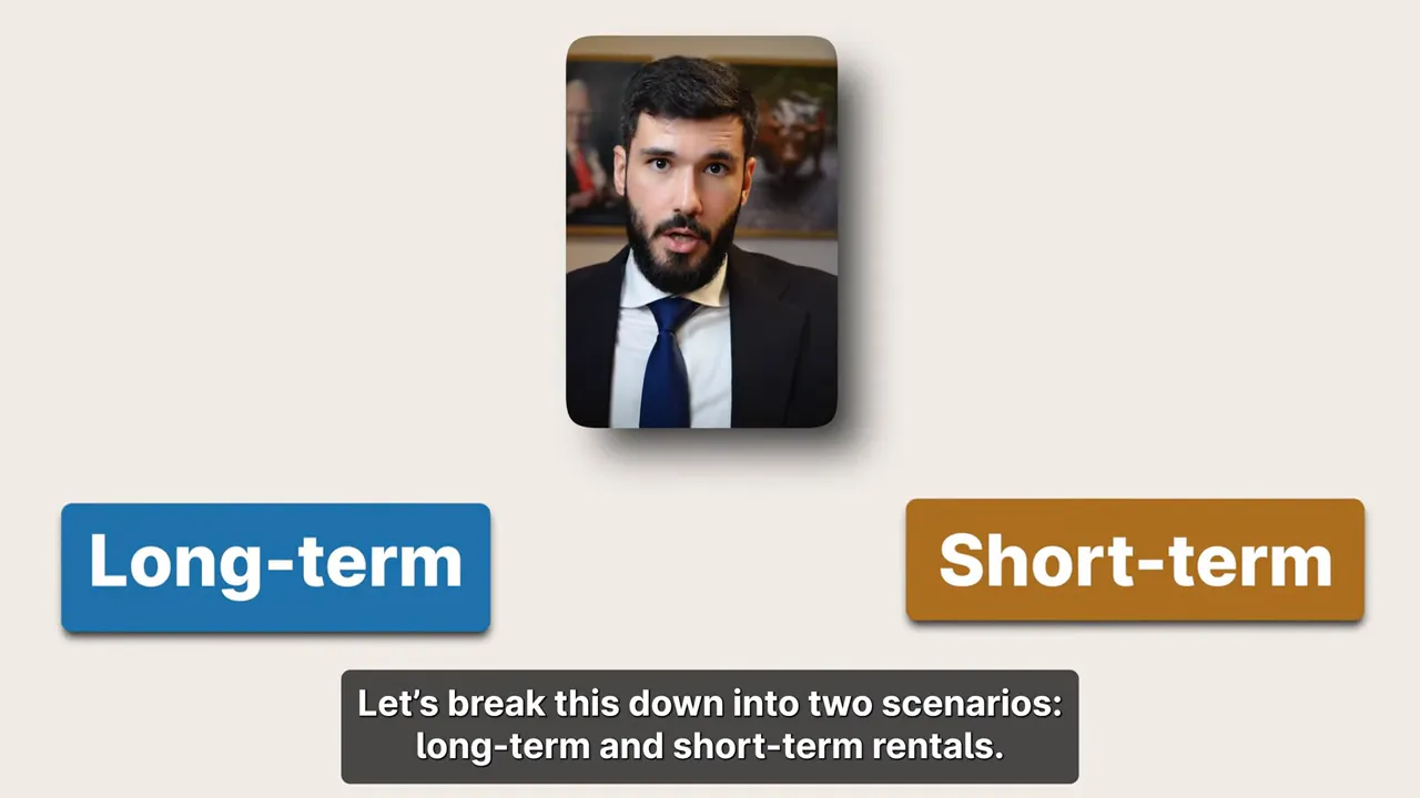 Slide showing two options 'Long-term' and 'Short-term' with the presenter above and caption about breaking the topic into two scenarios