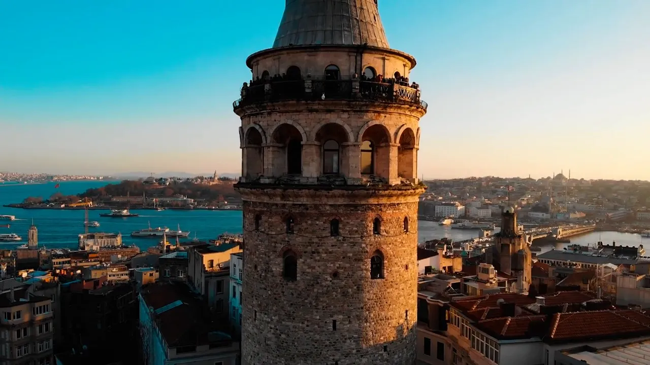 Galata Tower with panoramic Bosphorus skyline and historic rooftops, Istanbul