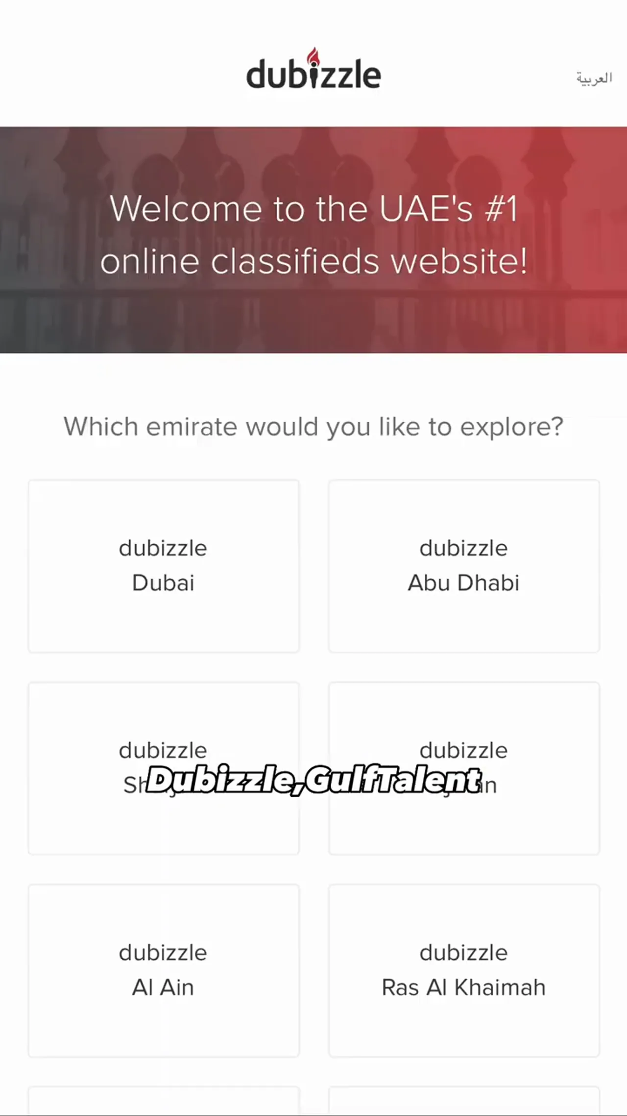 Dubizzle ana sayfası - Birleşik Arap Emirlikleri ilan portalı