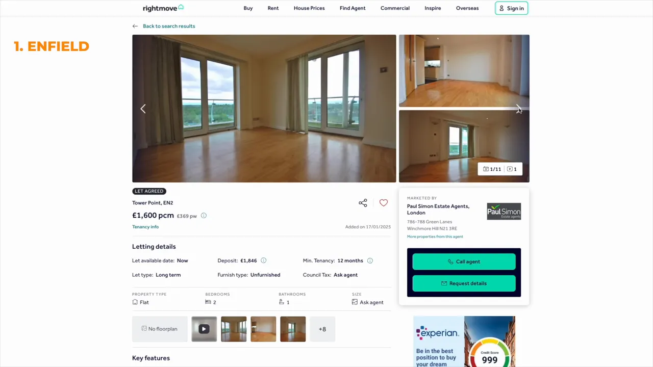 Rightmove ilan sayfası, Enfield Tower Point i&ccedil; mekan fotoğrafı ve fiyat &pound;1,600 pcm