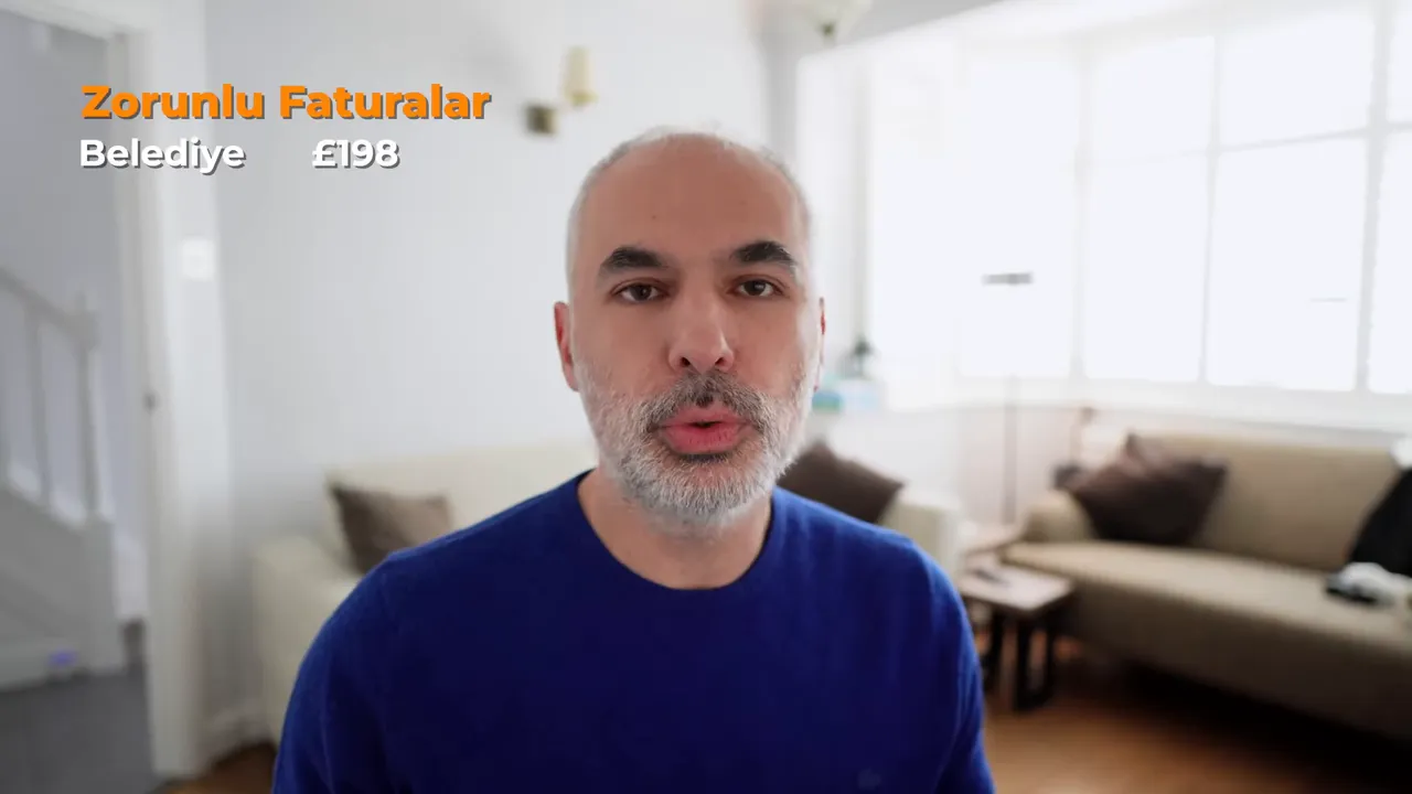 Video ekranı: Zorunlu Faturalar başlığı ve Belediye &pound;198 bilgisi