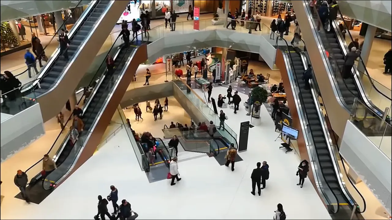 Dubai Mall i&ccedil; mekanında katlar arası ziyaret&ccedil;i akışı ve y&uuml;r&uuml;yen merdivenler