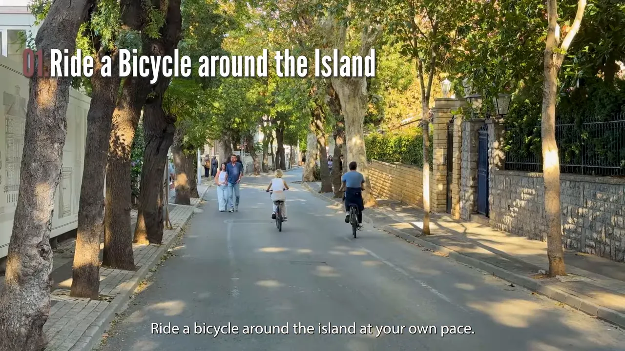 People riding bicycles on a quiet street in B&uuml;y&uuml;kada, Princes&rsquo; Islands