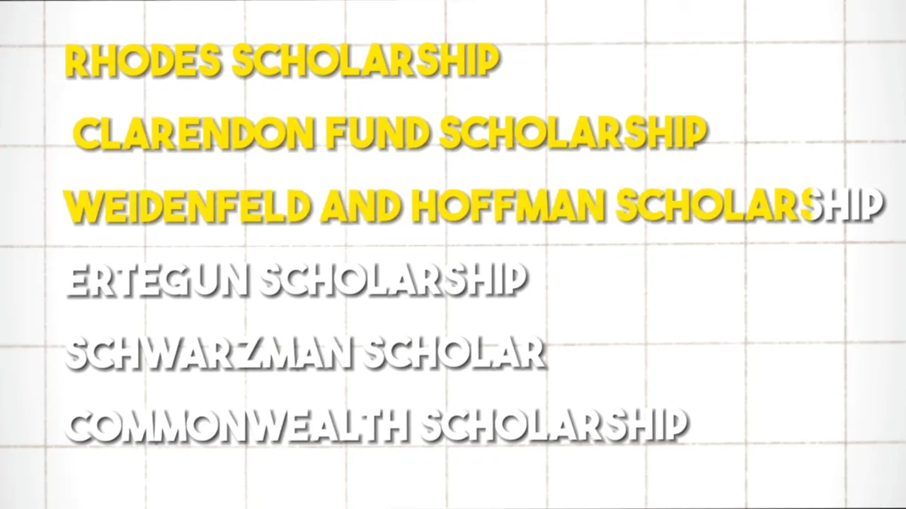 clear list of major scholarships: Rhodes, Clarendon, Weidenfeld and others