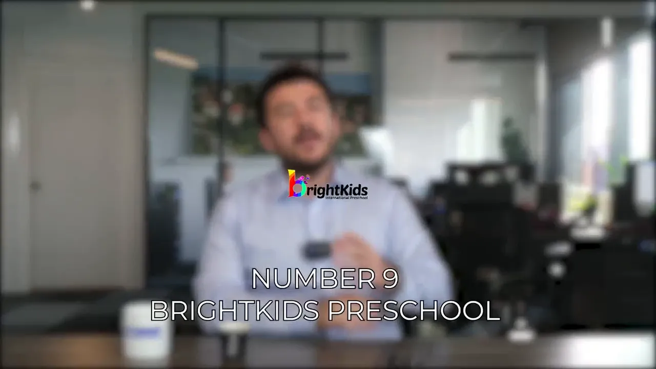 BrightKids Preschool title card with presenter in office showing number 9