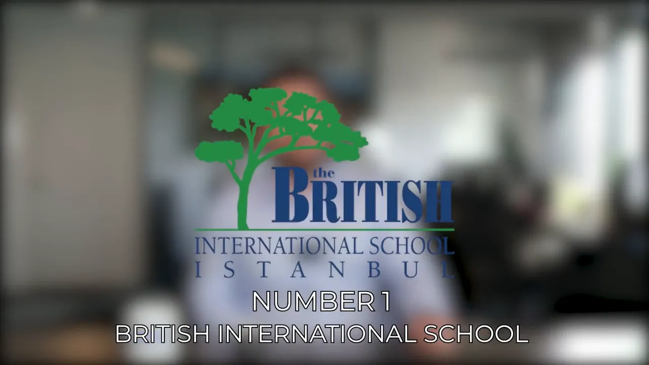 British International School Istanbul logo over a blurred campus background with 'NUMBER 1' text