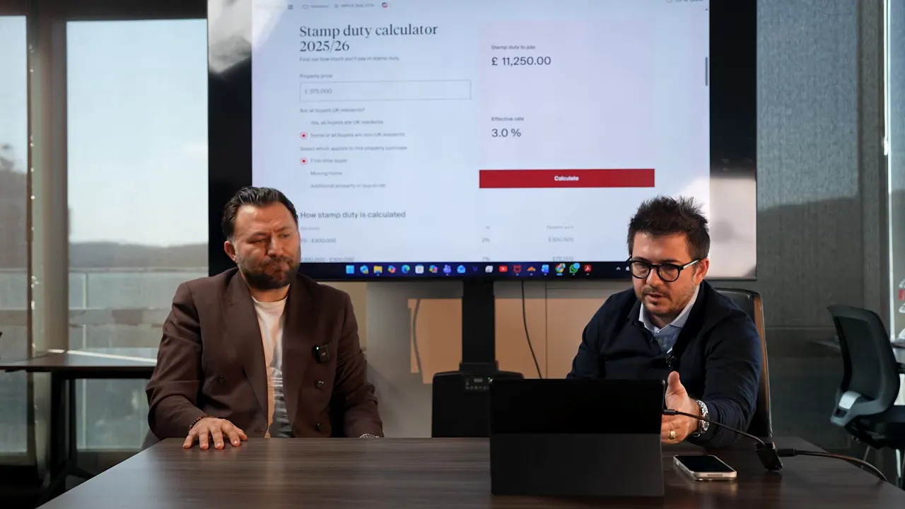 Stamp duty calculator 2025/26 ekranı net g&ouml;r&uuml;n&uuml;yor: 11,250.00 sterlin &ouml;rnek hesap