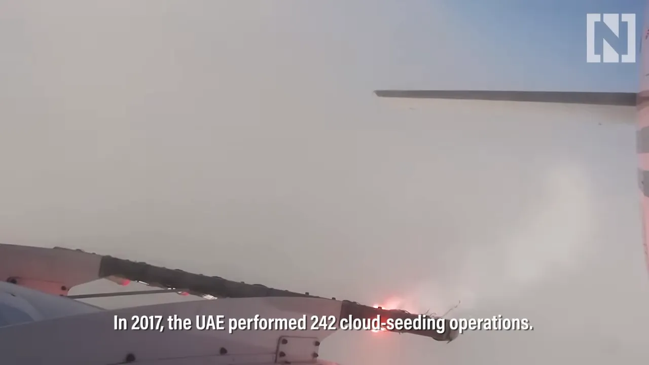 Aircraft wingtip and an active hygroscopic flare inside a cloud during a cloud‑seeding flight