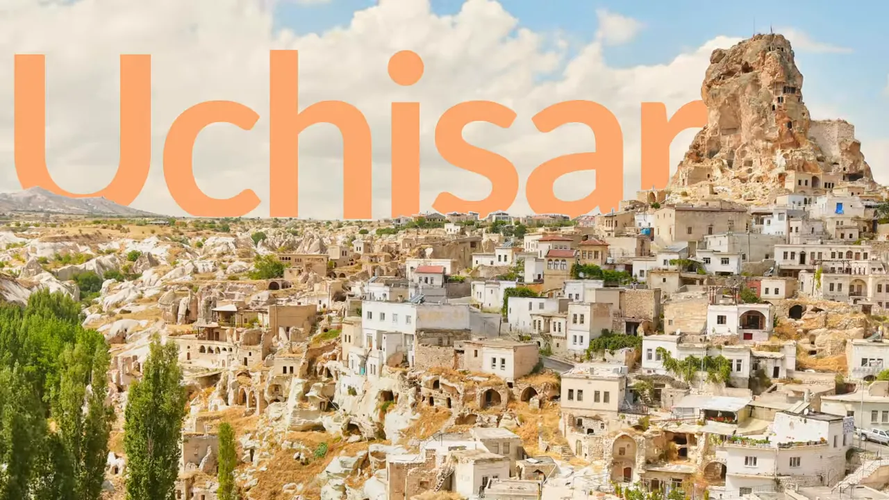 U&ccedil;hisar town showing cave houses and rock castle in Cappadocia