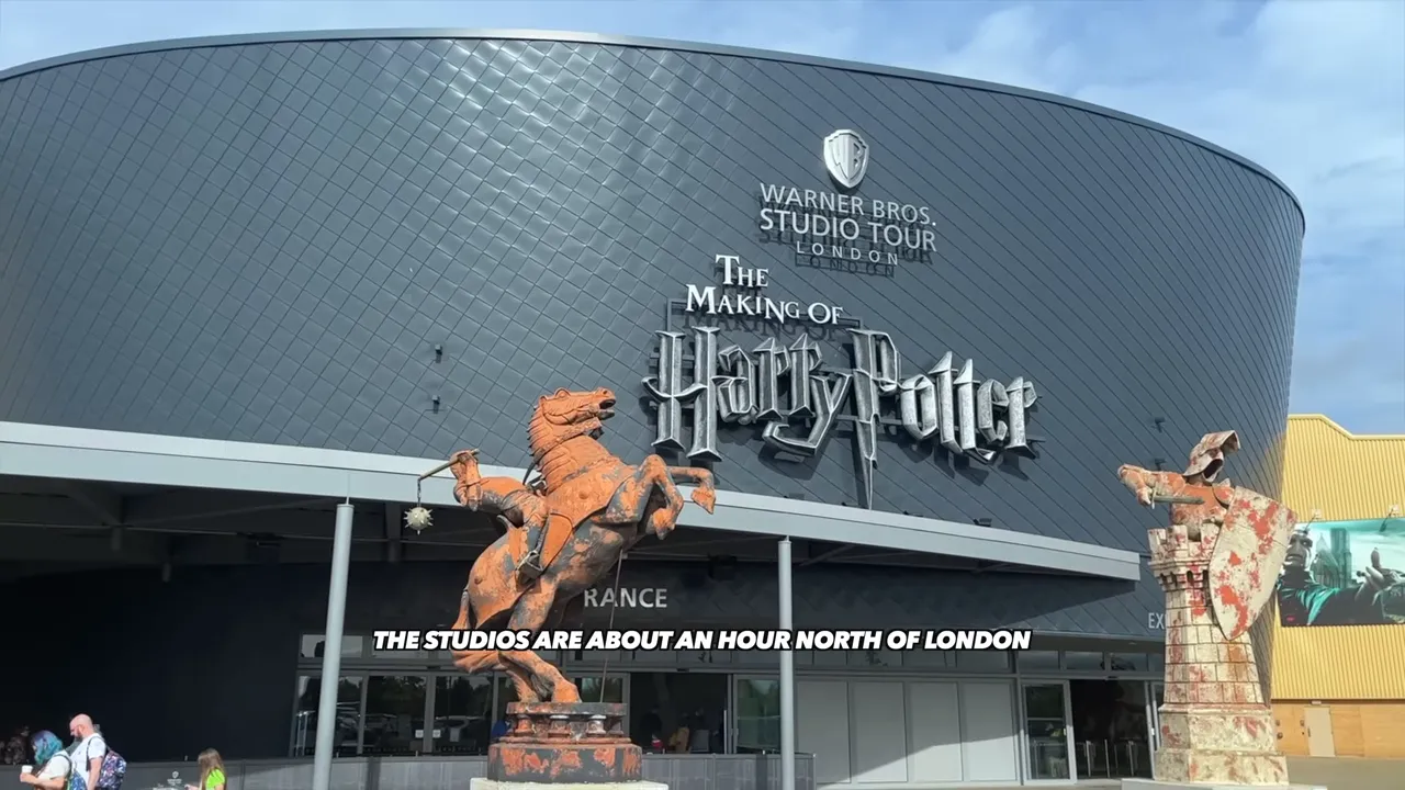 Exterior of Warner Bros. Studio Tour London with large 'The Making of Harry Potter' sign above the entrance