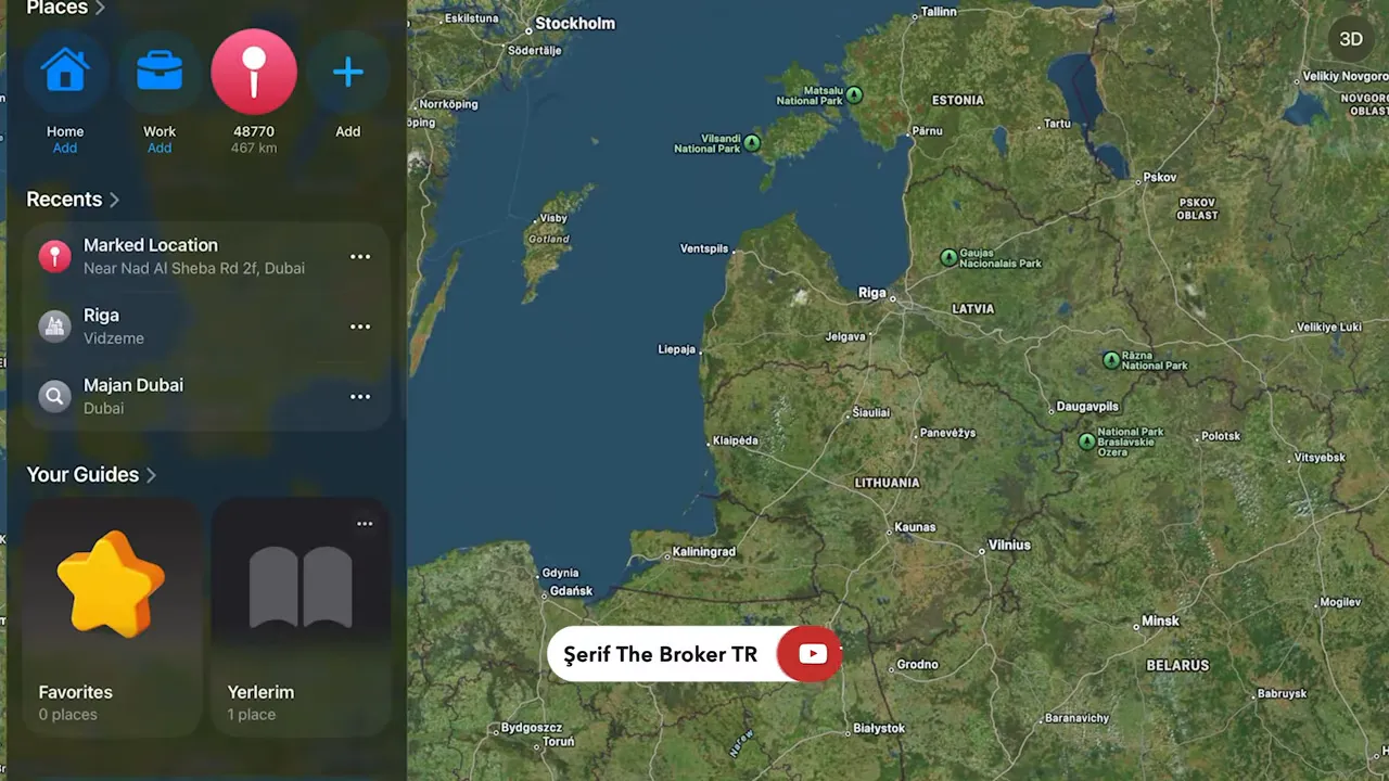 Letonya ve Riga &ccedil;evresini g&ouml;steren harita ekranı, Baltık b&ouml;lgesi
