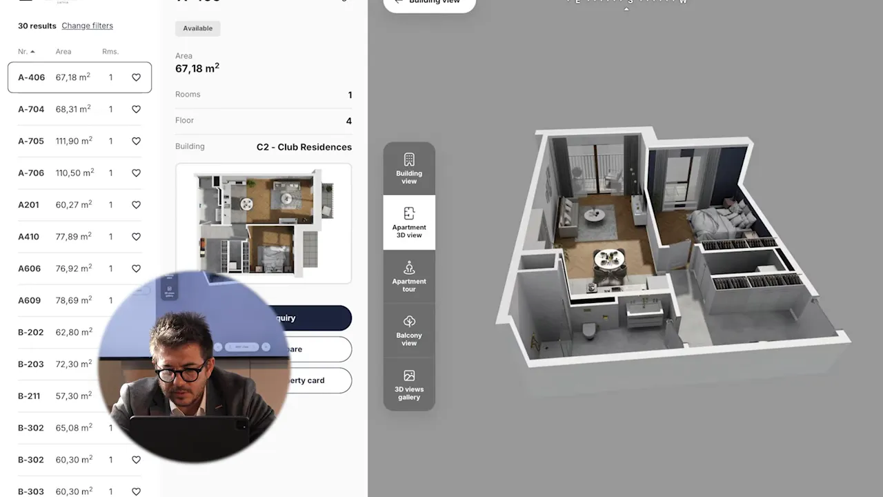 Riga Waterfront&rsquo;ta se&ccedil;ili daire tipinin 3D i&ccedil; mek&acirc;n planı (Club Residences)