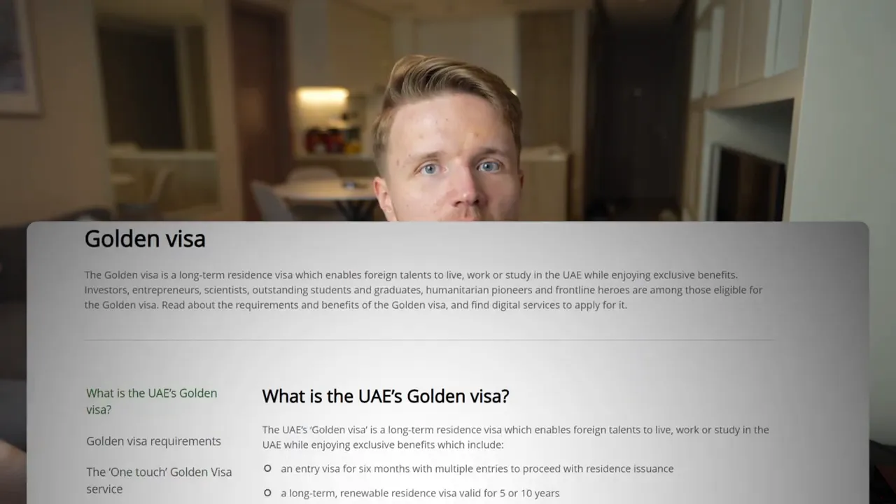 screenshot of UAE official Golden Visa information page