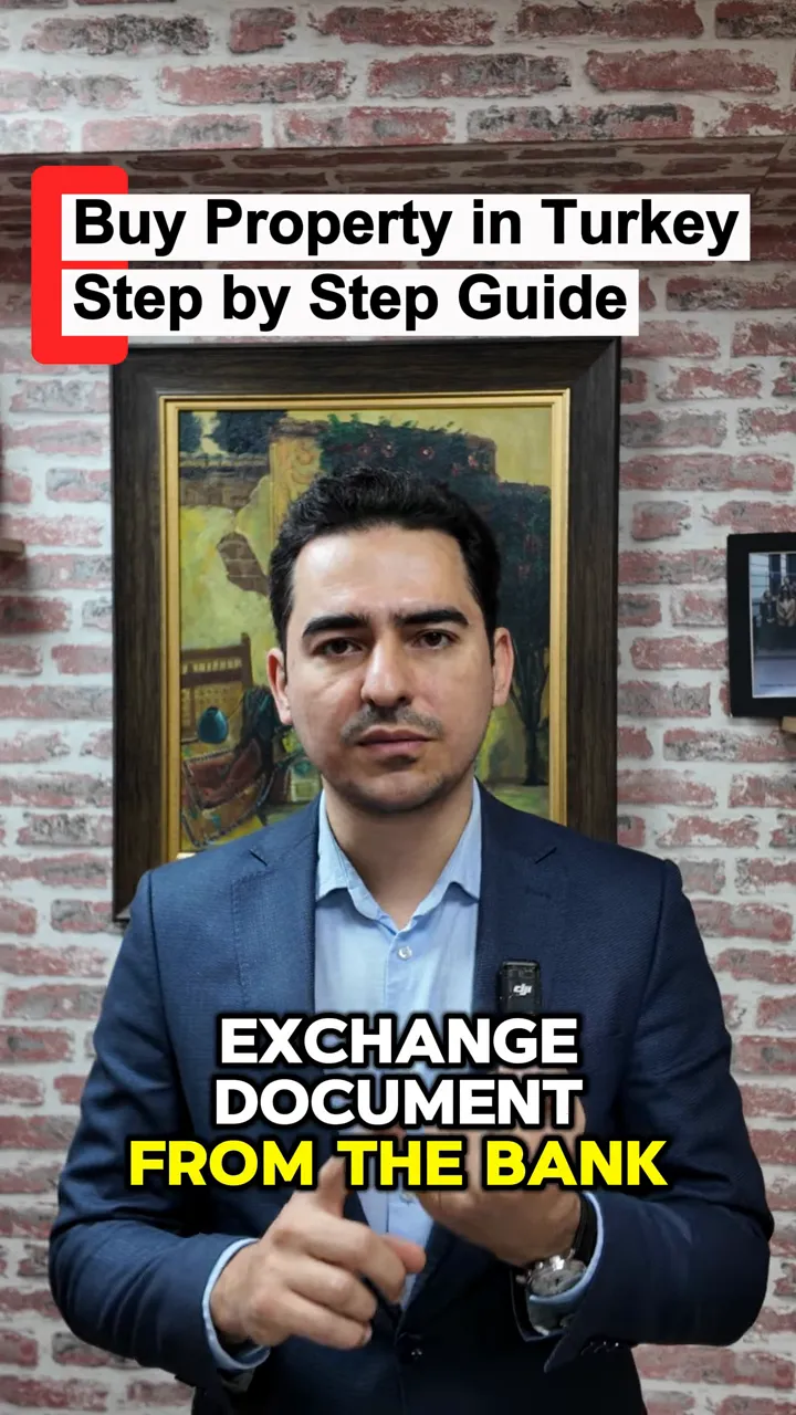 Presenter pointing with overlay text 'Exchange document from the bank'