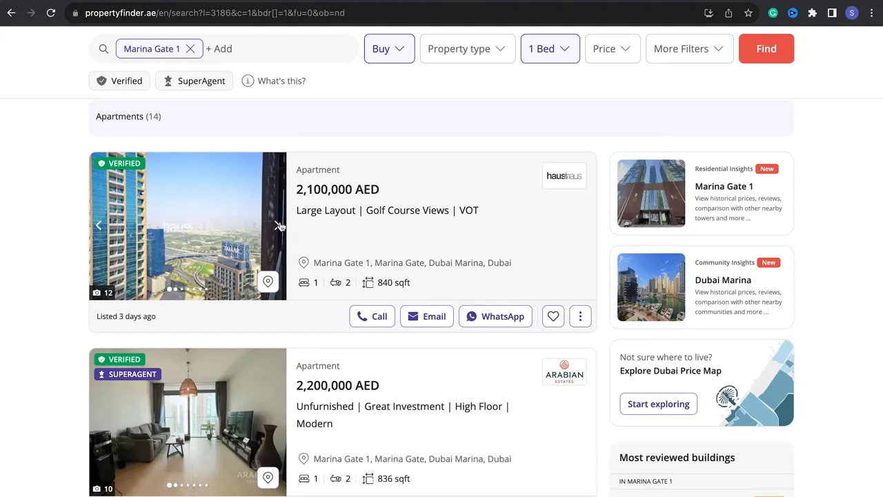 Property Finder ilan sayfası 2.100.000 AED 840 sqft