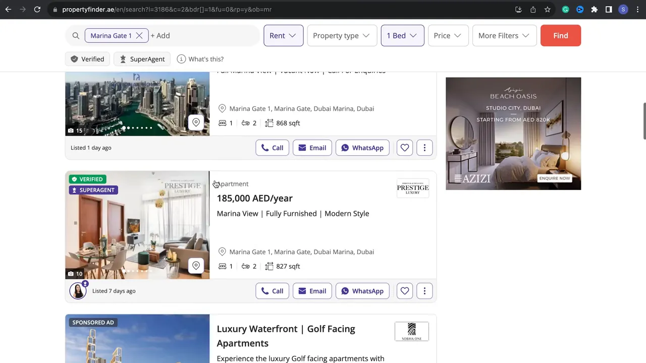 İlan: 185.000 AED/yıl - Marina Gate 1, yıllık kira ve detaylar