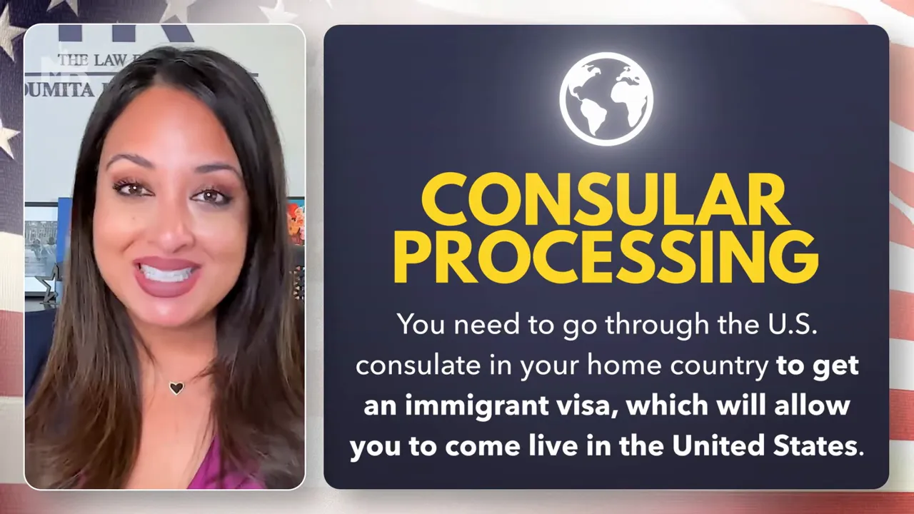 Graphic card reading 'CONSULAR PROCESSING' with explanation and presenter at left