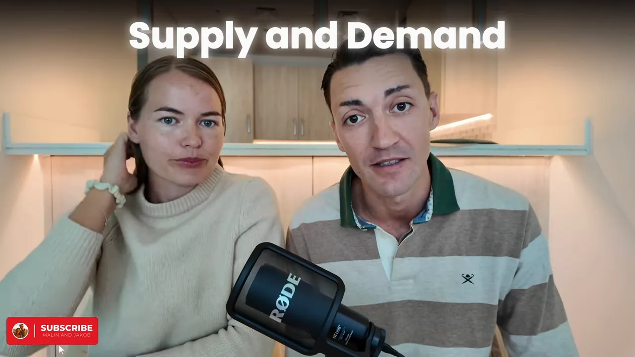 On-screen title 'Supply and Demand' above two hosts with a microphone