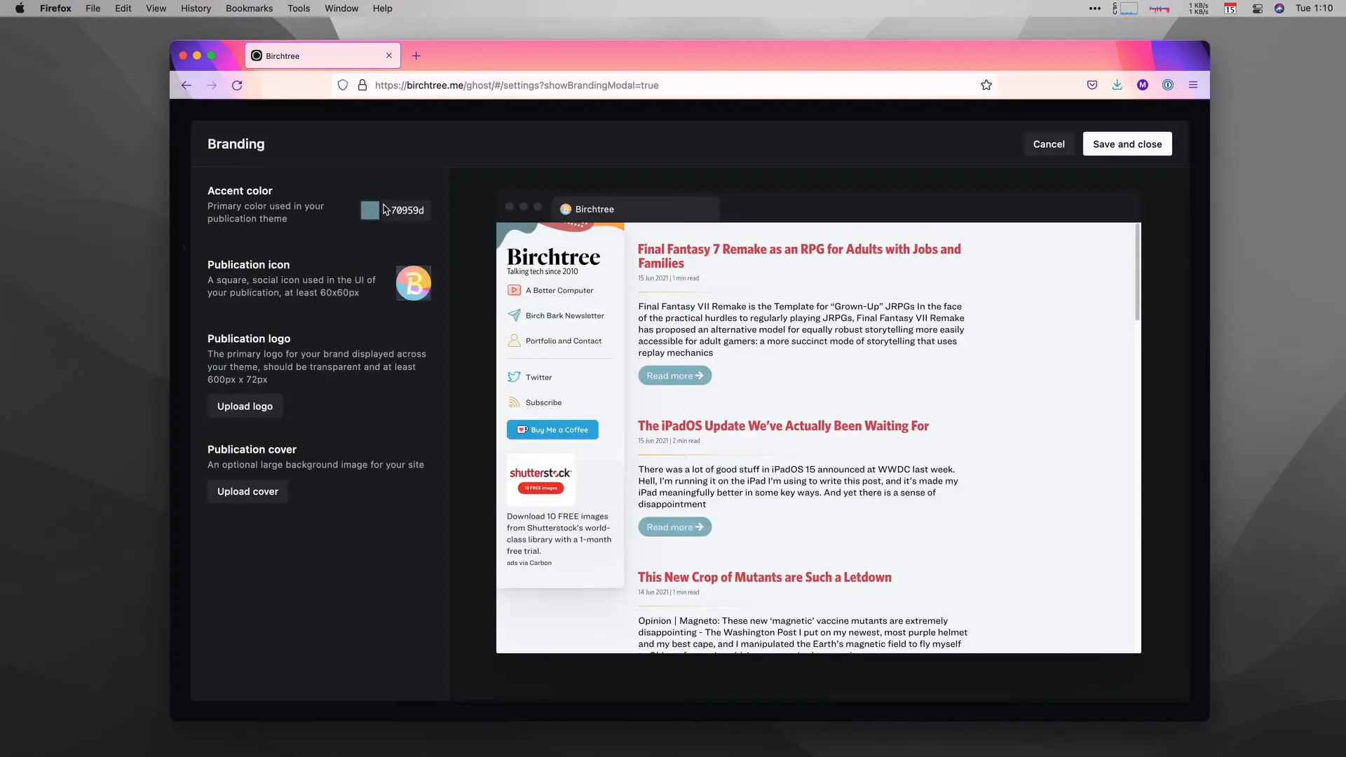 Ghost admin control panel showing the updated UI