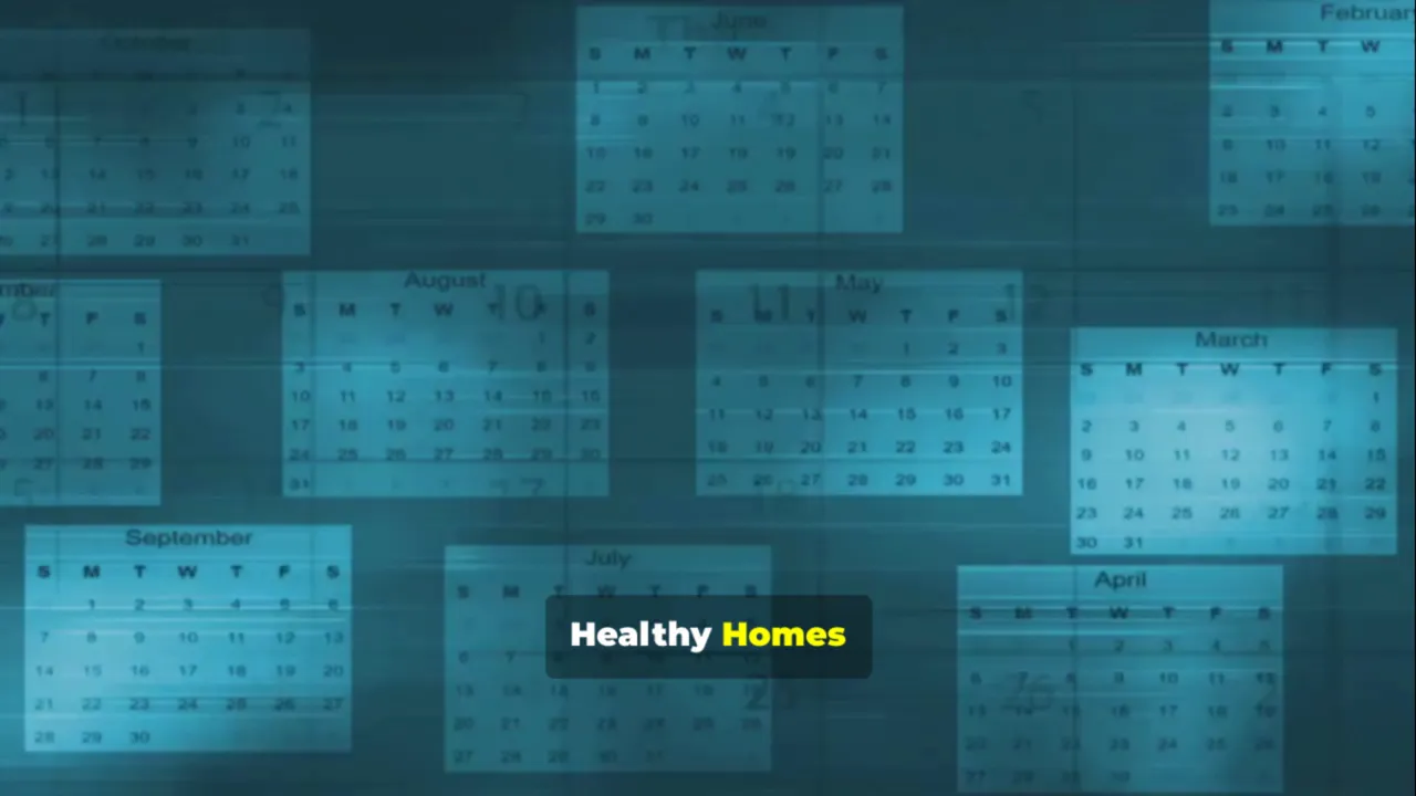 Array of calendar month panels with a 'Healthy Homes' label overlay