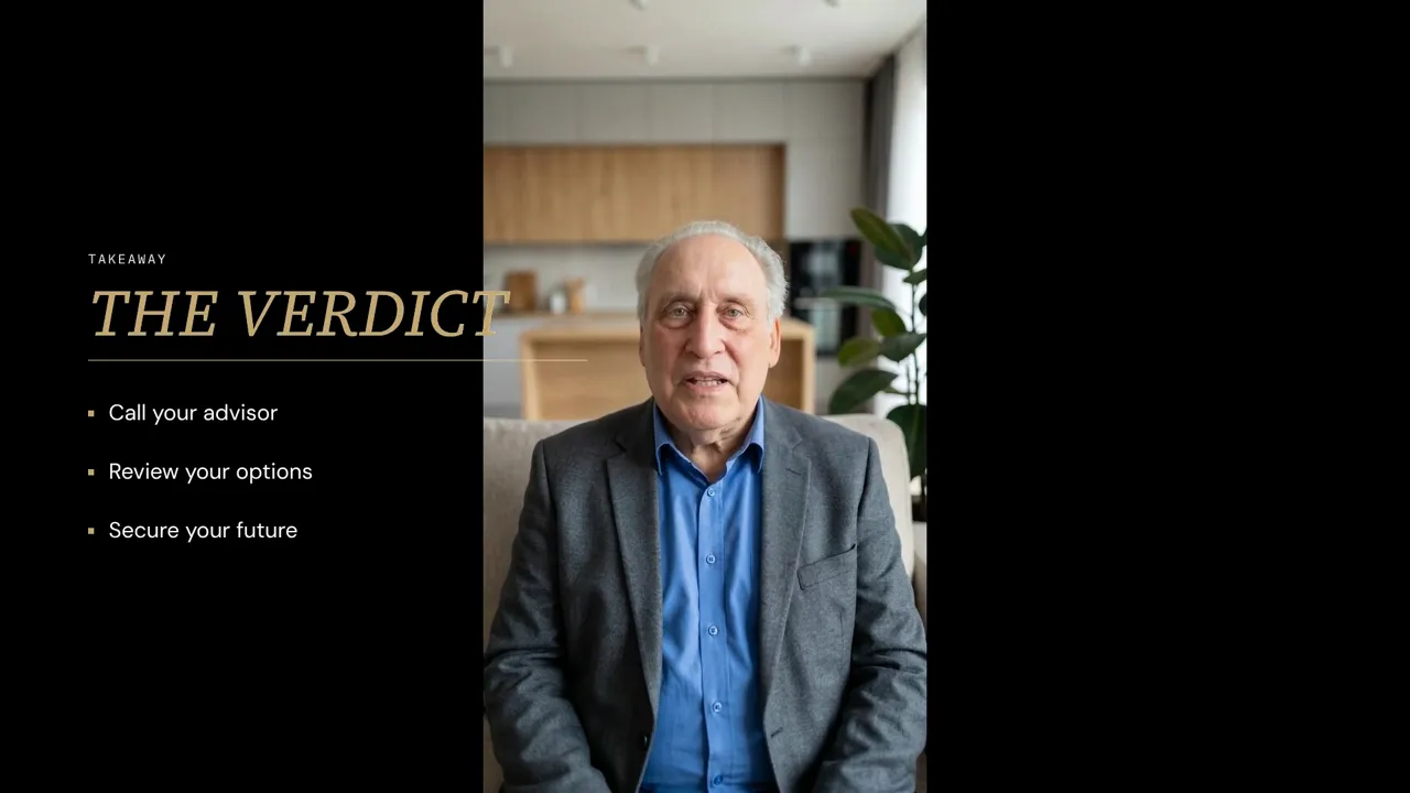 Verdict slide listing call your advisor, review your options and secure your future