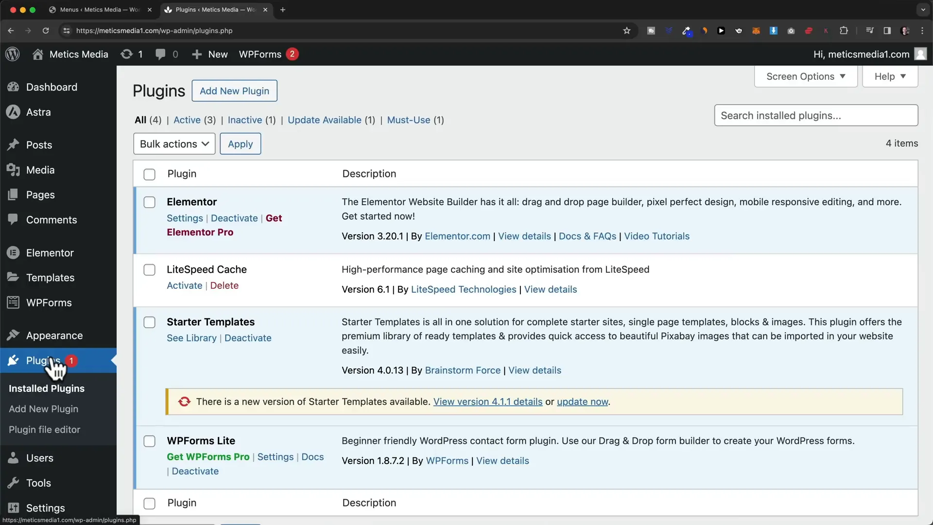 Activating cache plugin