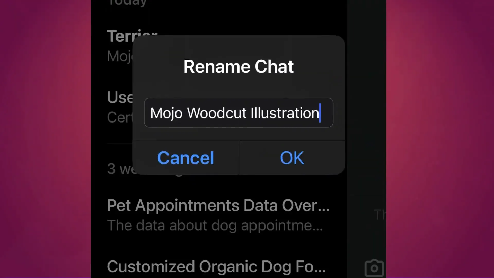 Demonstration of renaming a chat prompt in ChatGPT