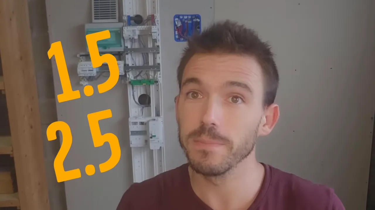 Panneau de distribution en arrière-plan et texte '1.5 2.5' indiquant les sections de fil.