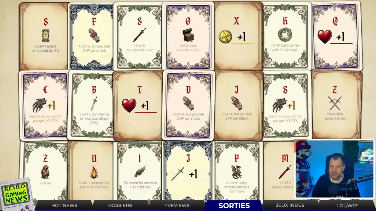 Écran de jeu Type or Die avec cartes de lettres et texte leaderboard roguelite en ligne