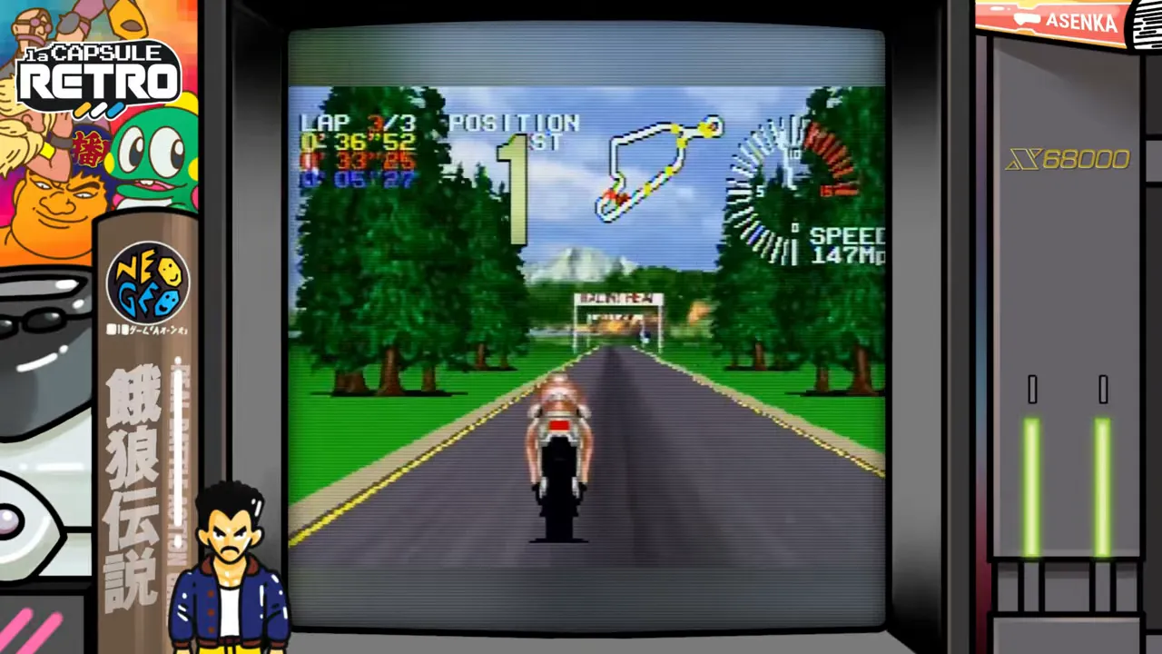 Super Burnout sur Atari Jaguar : vue de course vers l’horizon avec vitesse affichée à l’écran