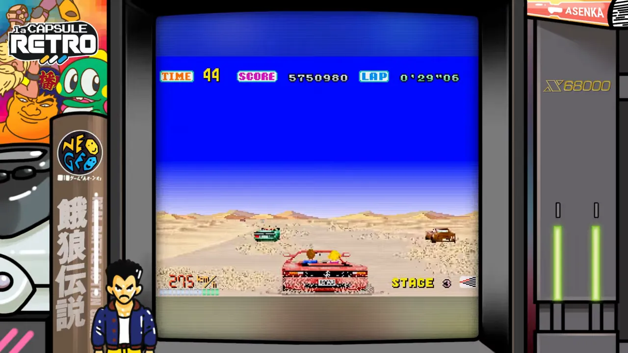 Super Burnout sur Atari Jaguar : course désertique avec HUD et progression en manche