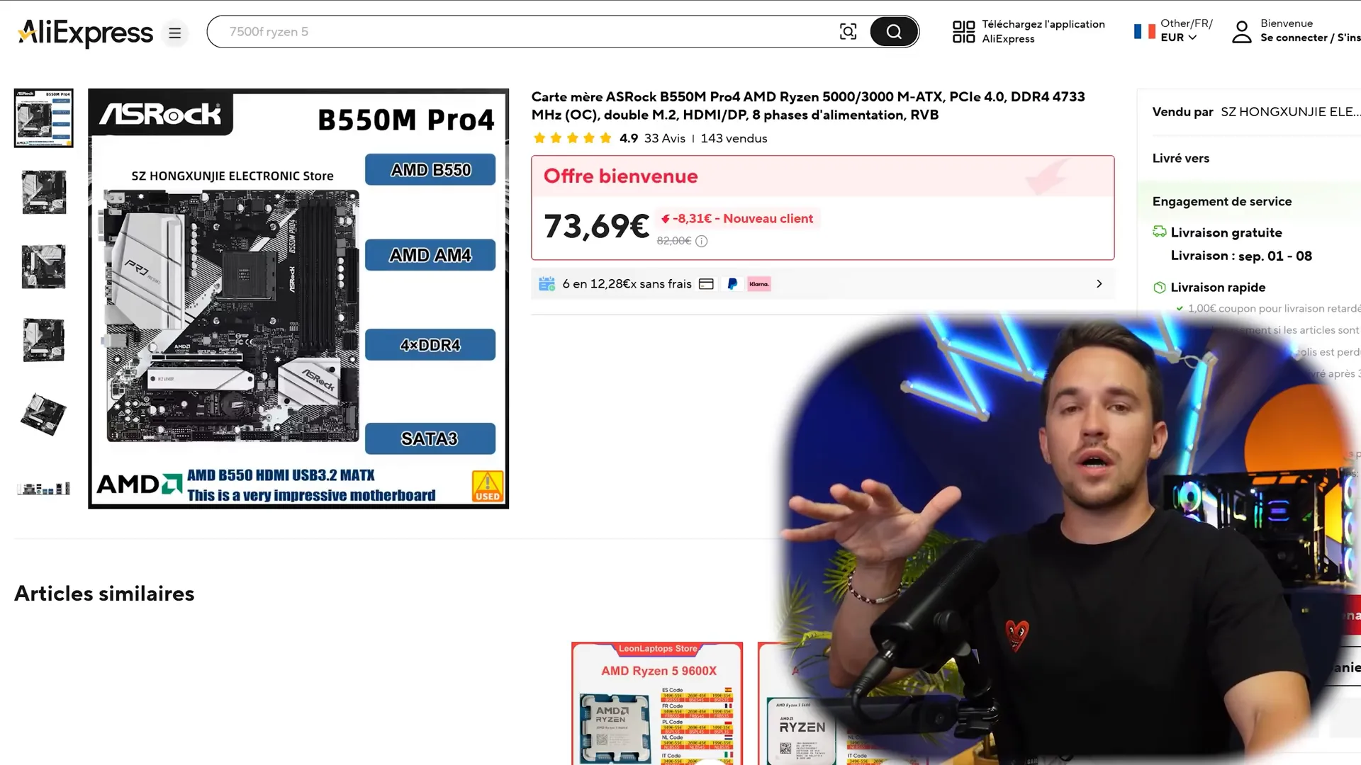 Carte mère B550, nombreux vendeurs et boîtes non officielles