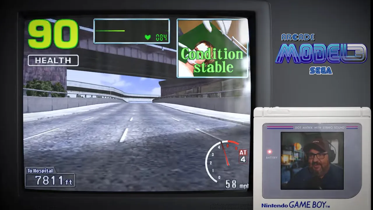 Course en ambulance avec interface affichant santé du patient et électrocardiogramme