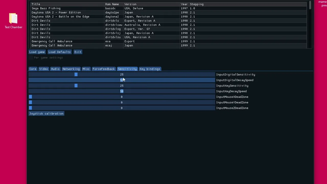 Menu de configuration du retour de force montrant les options de sensibilité digitale et analogique