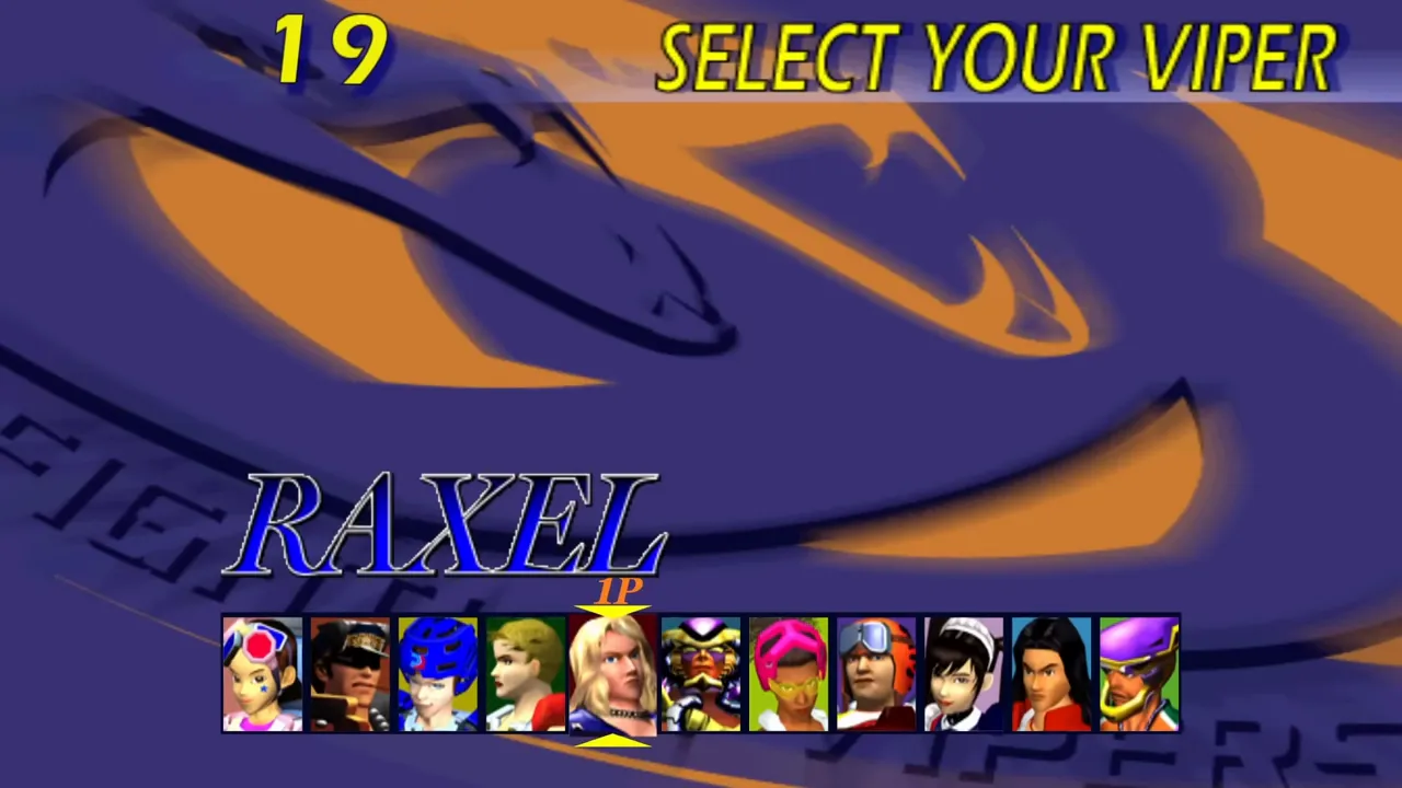 Écran de sélection dans Fighting Vipers 2 montrant un exemple d'effet sonore susceptible de saturer