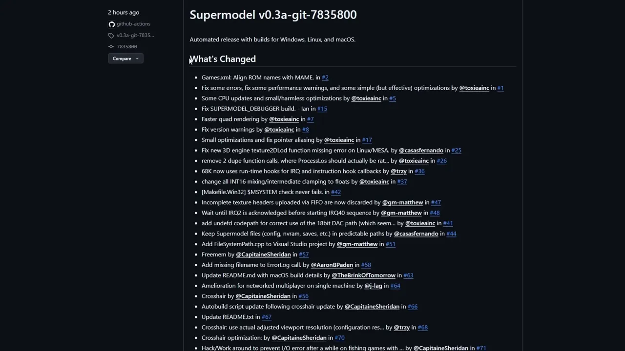 Liste des builds sur GitHub pour Windows, Linux et Mac montrée sur la page release