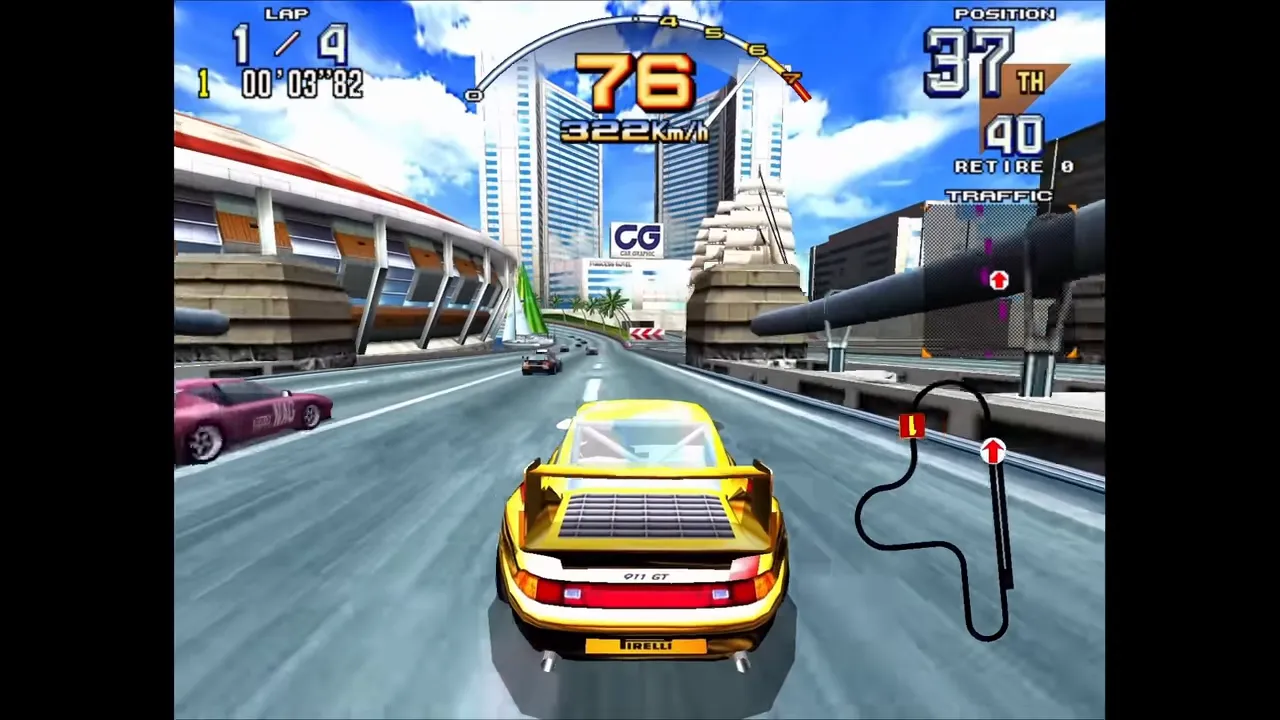 Scud Race en pleine course, rendu amélioré grâce à Supermodel