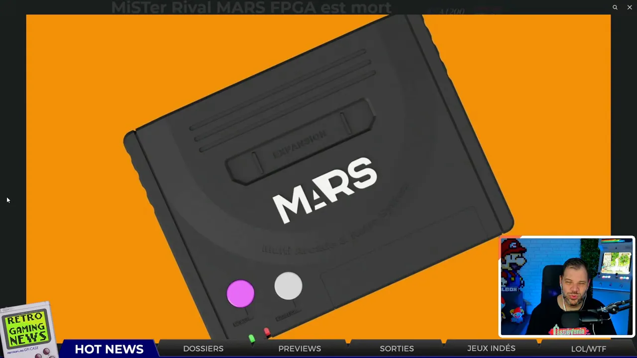 Gros plan clair du boîtier MARS FPGA sur fond orange, logo MARS bien visible