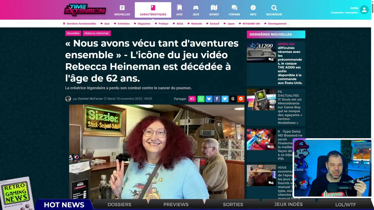 capture d'écran d'un article annonçant le décès d'une figure du jeu vidéo