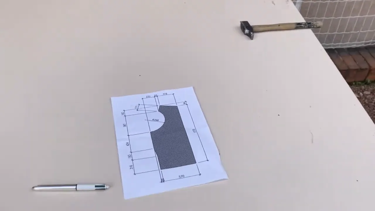 Plan et matériaux récupérés posés sur l'atelier