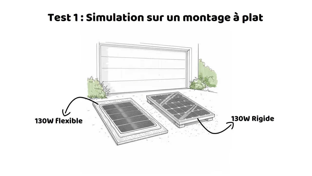 Schéma du montage avec panneau flexible à gauche et panneau rigide à droite