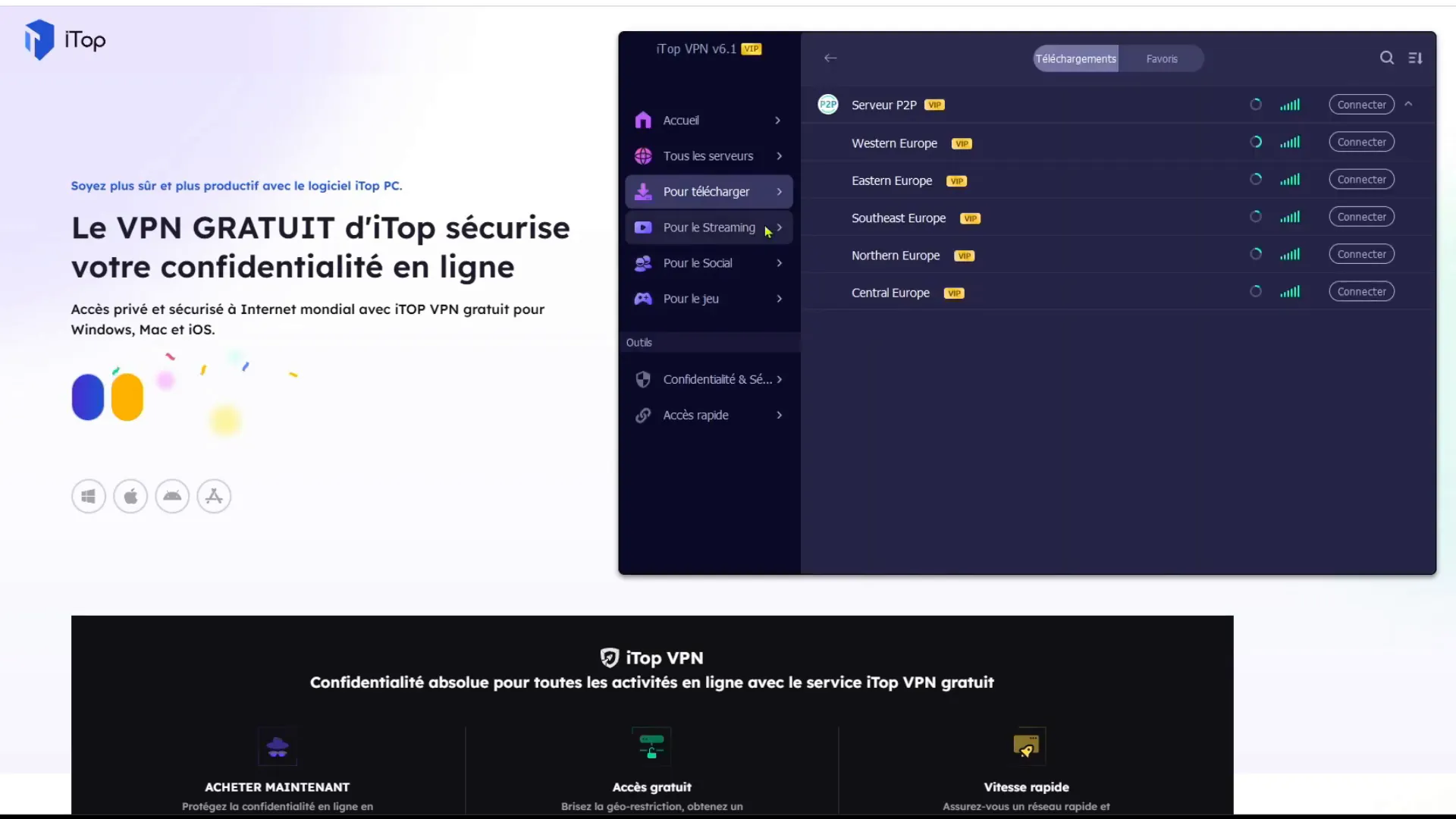 Serveurs de streaming dans iTop VPN