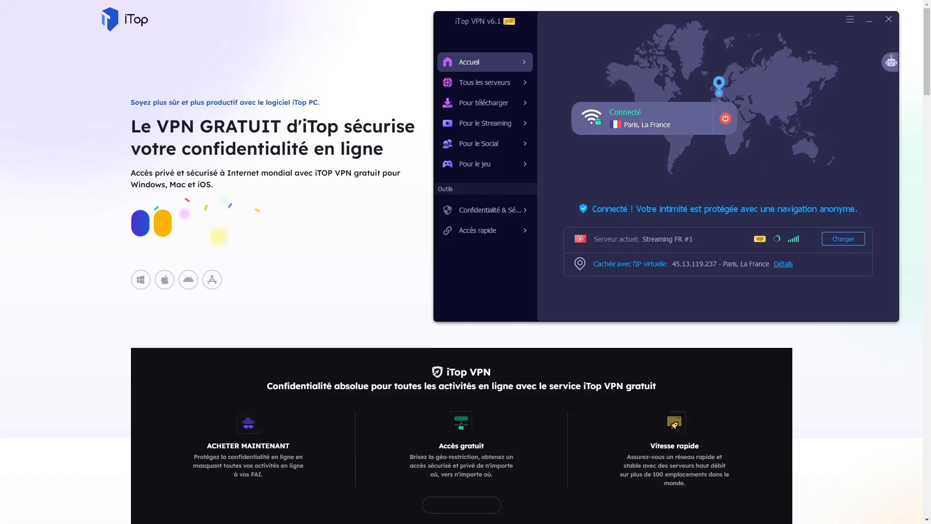 Téléchargement d'iTop VPN